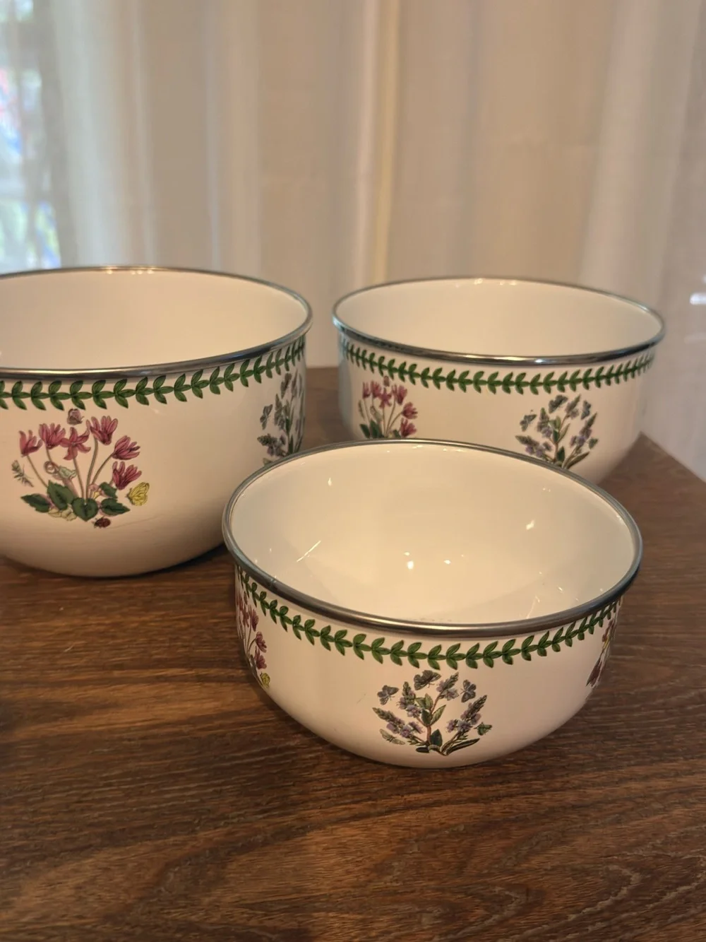 Vintage  Portmeirion Botanic Garden Mixing Bowl Set of 3 Floral 8” 7” 6”